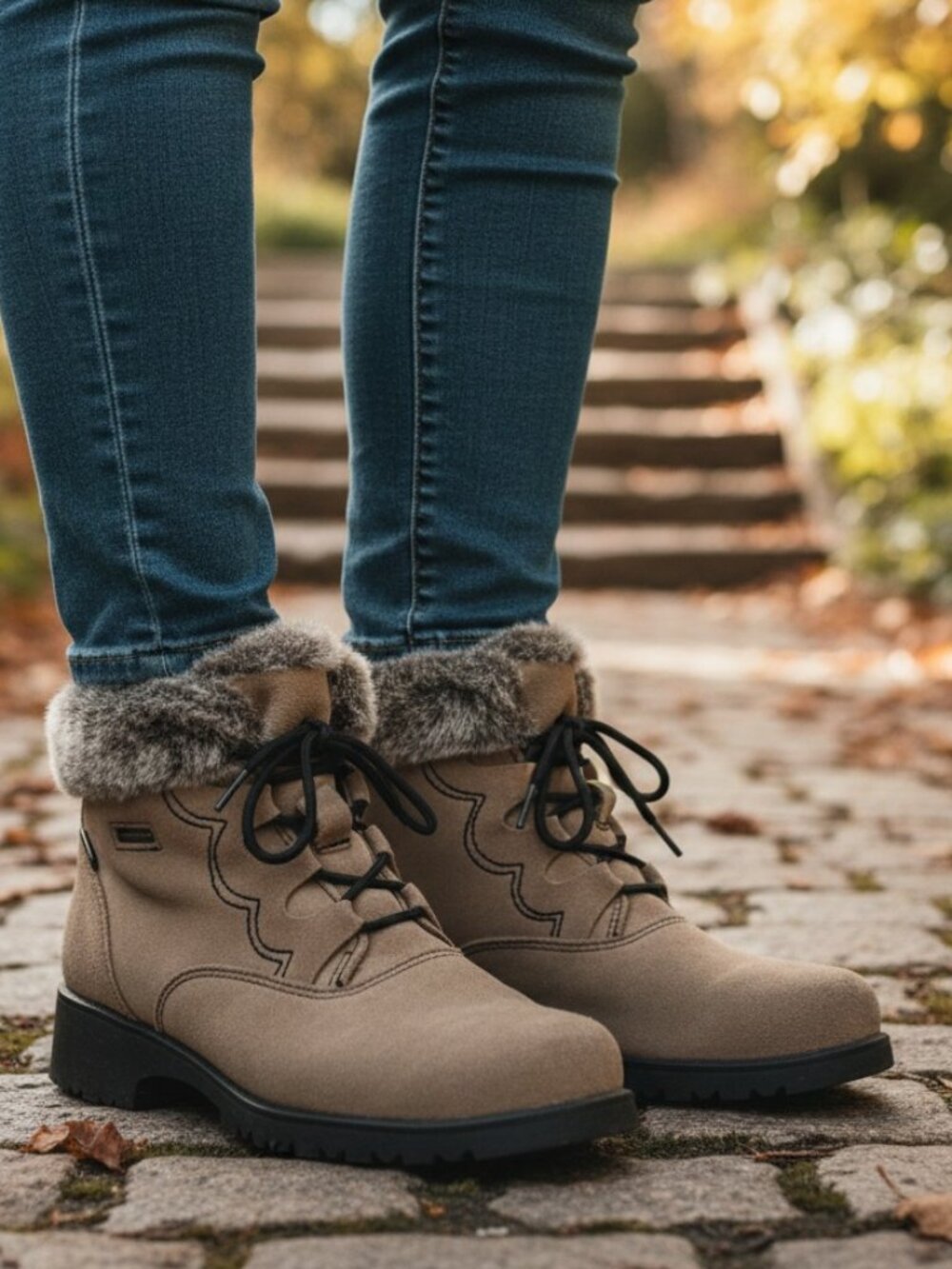 Sporto Taupe Suede Faux Fur Ankle Boots